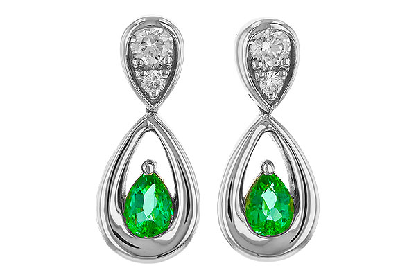 A292-76866: EARRINGS .20 EMERALD .32 TGW (4x3 EMER)