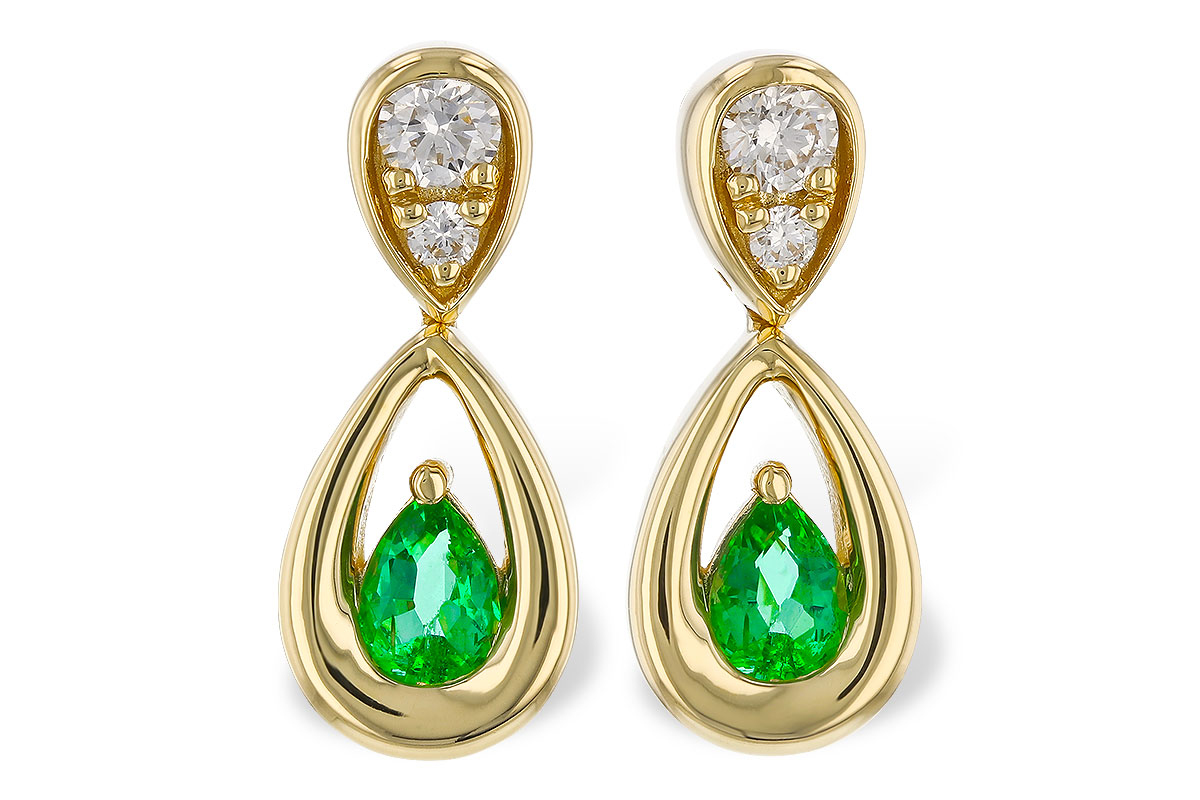 A292-76866: EARRINGS .20 EMERALD .32 TGW (4x3 EMER)