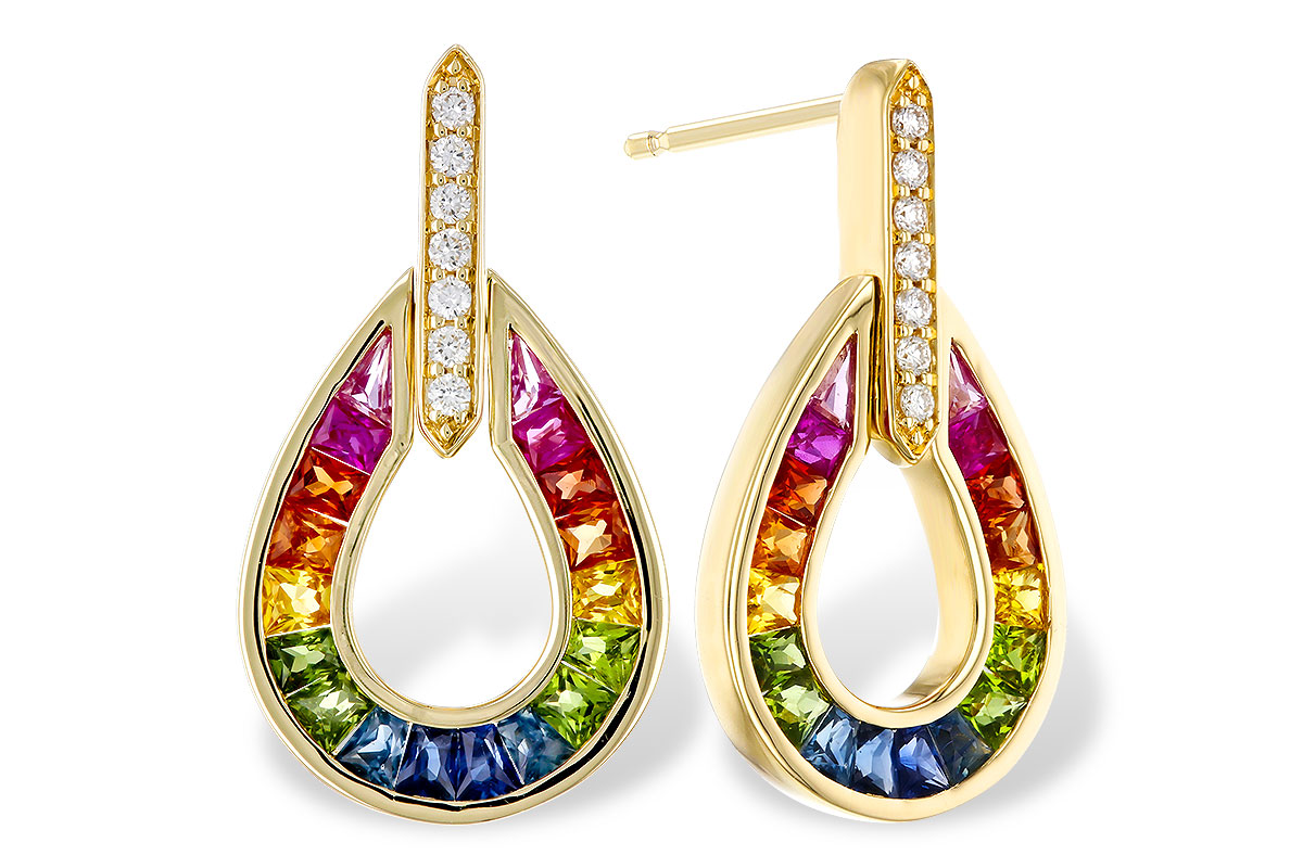 D292-75938: EARRINGS 1.18 MULTI-COLOR SAPP 1.25 TGW