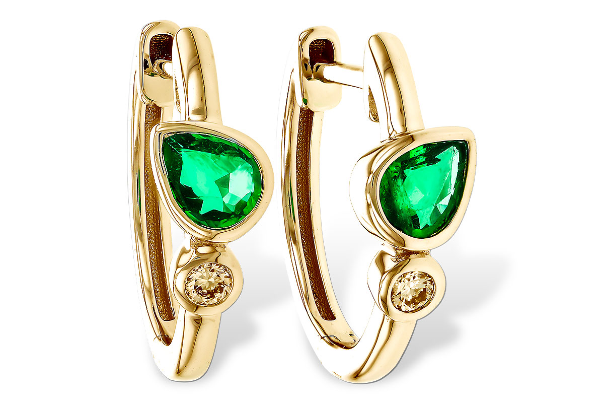 E292-77811: EARRINGS .38 TW EMERALD .44 TGW