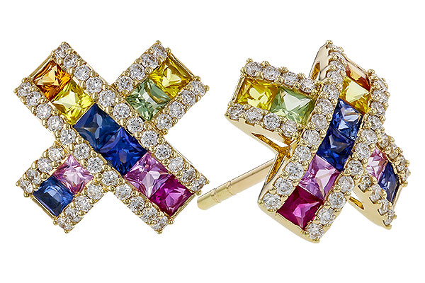 K292-75938: EARRINGS 1.00 MULTI-COLOR SAPPH 1.38 TGW