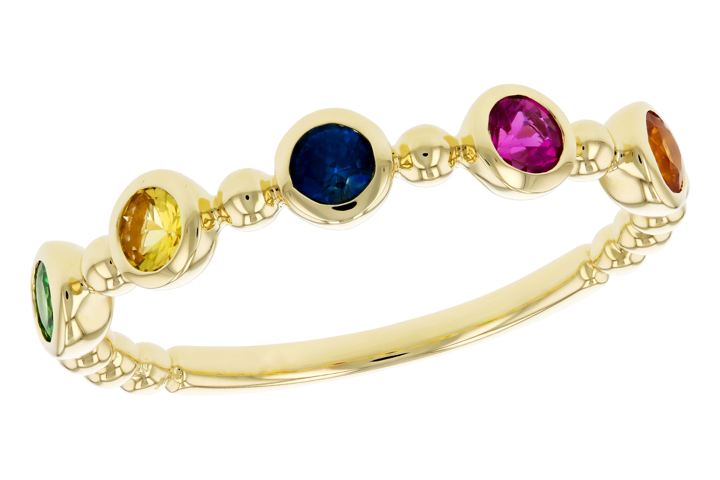 M293-64092: LDS WED RG .52 TW MULTI-COLOR SAPPH & GREEN GARNET